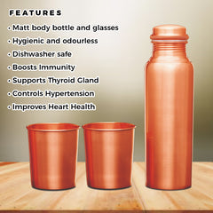 Copper Bottle Matte with 2 Glasses