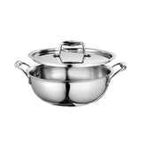 Artista Triply Stainless Steel Shallow Kadhai with Lid| Silver (Induction and Gas Stove Friendly), 18cm, 1200ml