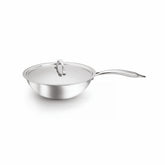 Artista Tri-Ply Wokpan with Lid 20cm 1800ml with Riveted Sturdy Handle | Induction Bottom Cookware | Induction and Gas Stove Friendly