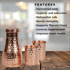 Damaru Bottle with 2 Glass (Hammered), 900ml + 275 ml Each Glass