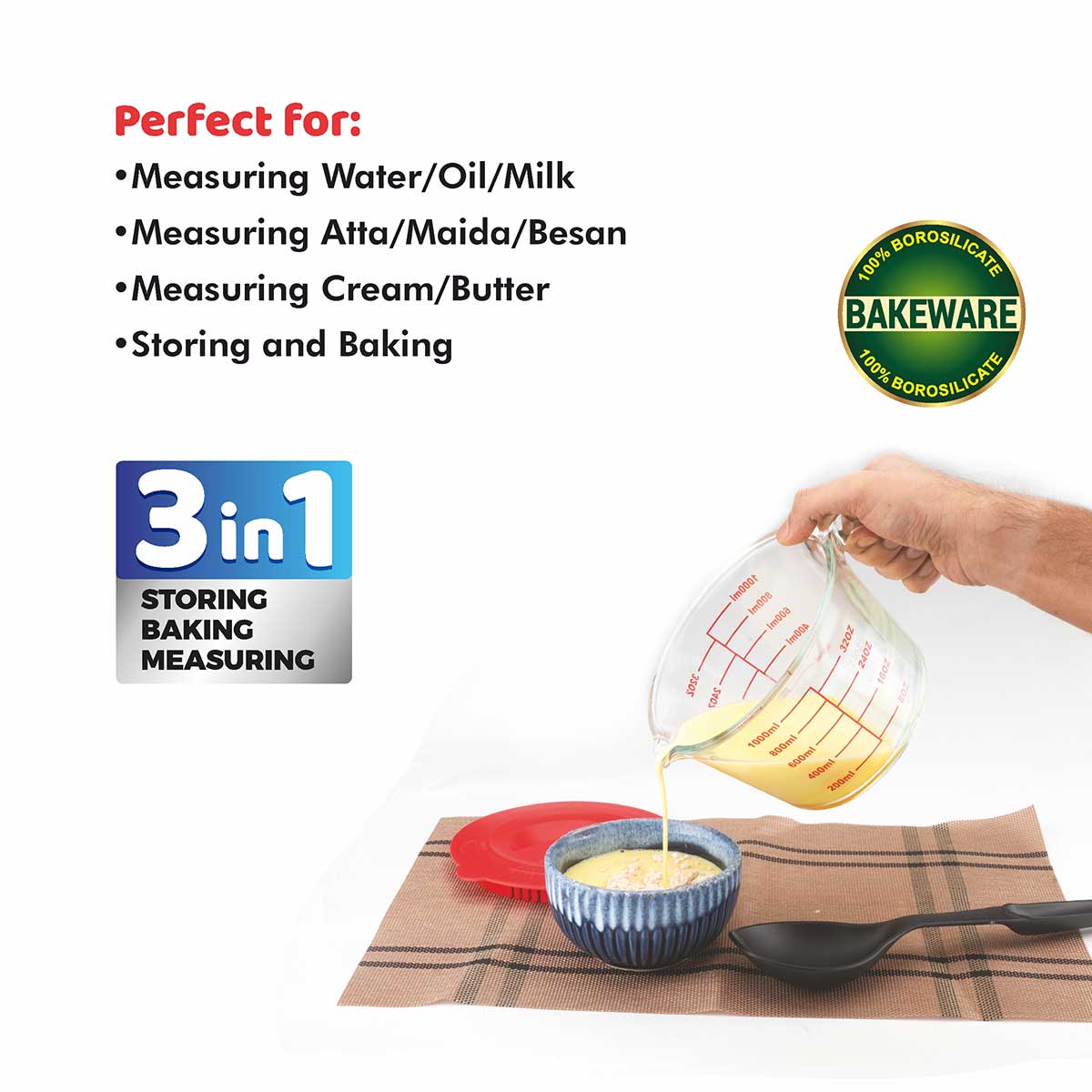 Borosilicate Measuring Cup 1000 ml with Lid