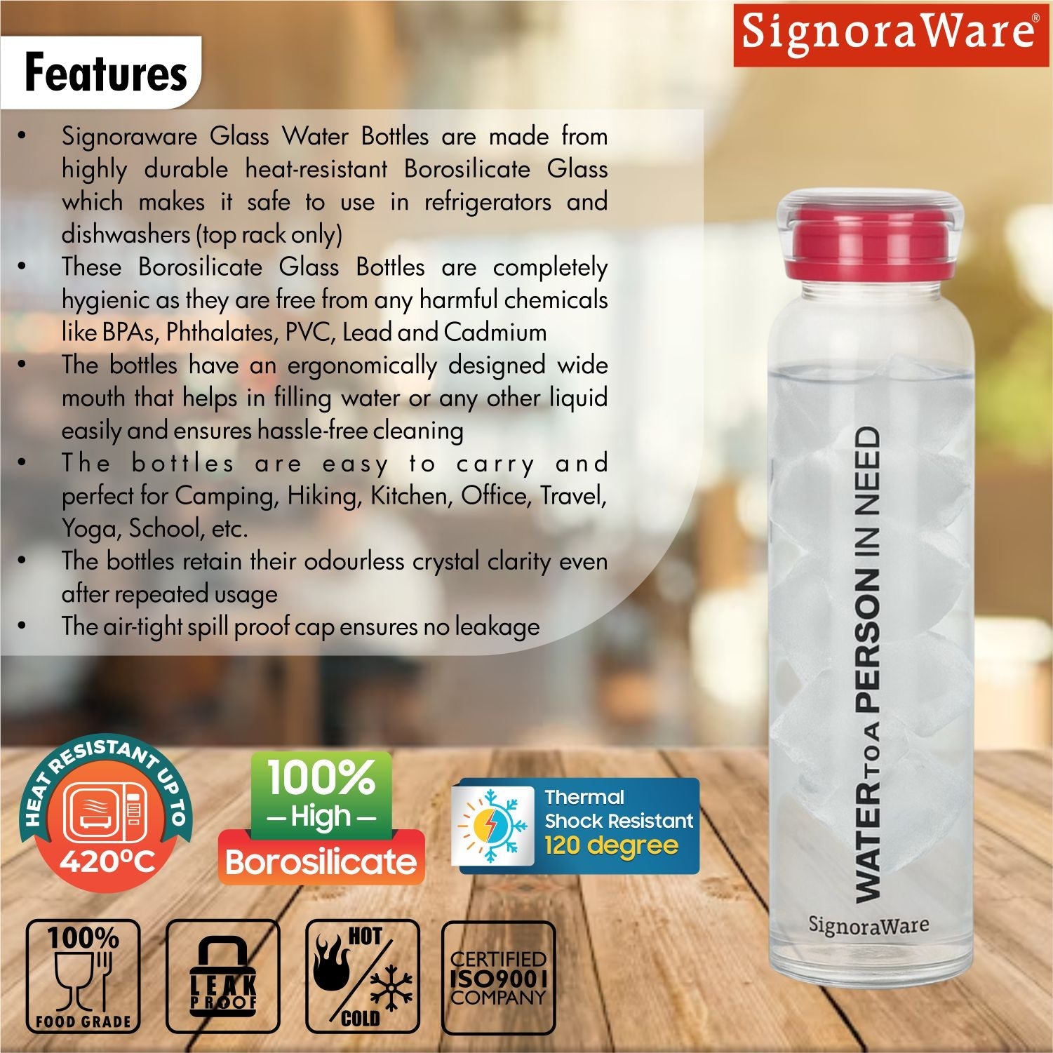 Aqua Time Borosilicate Glass Bottle 1000ml