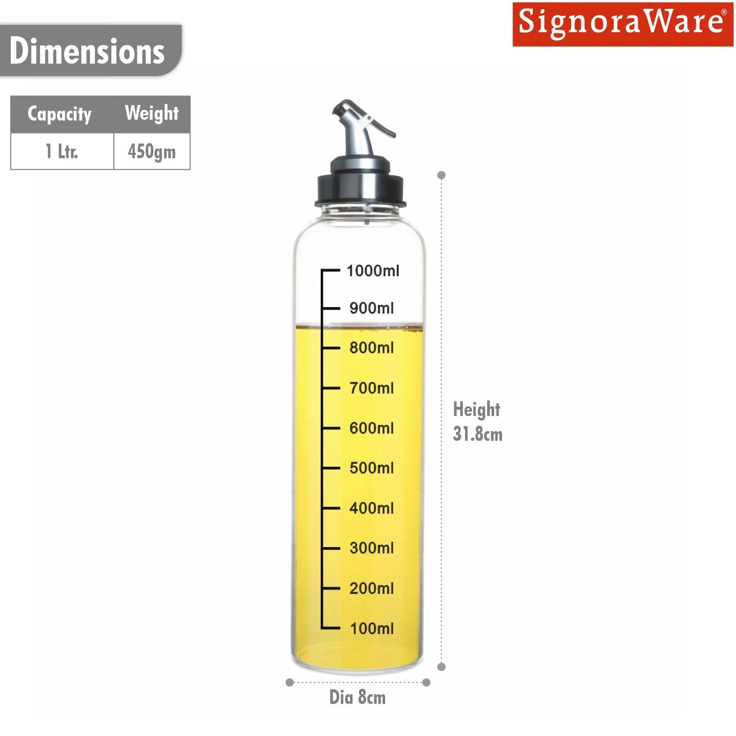 Eze Flow Glass Oil Dispenser 1 Ltr.(Borosilicate Glass)