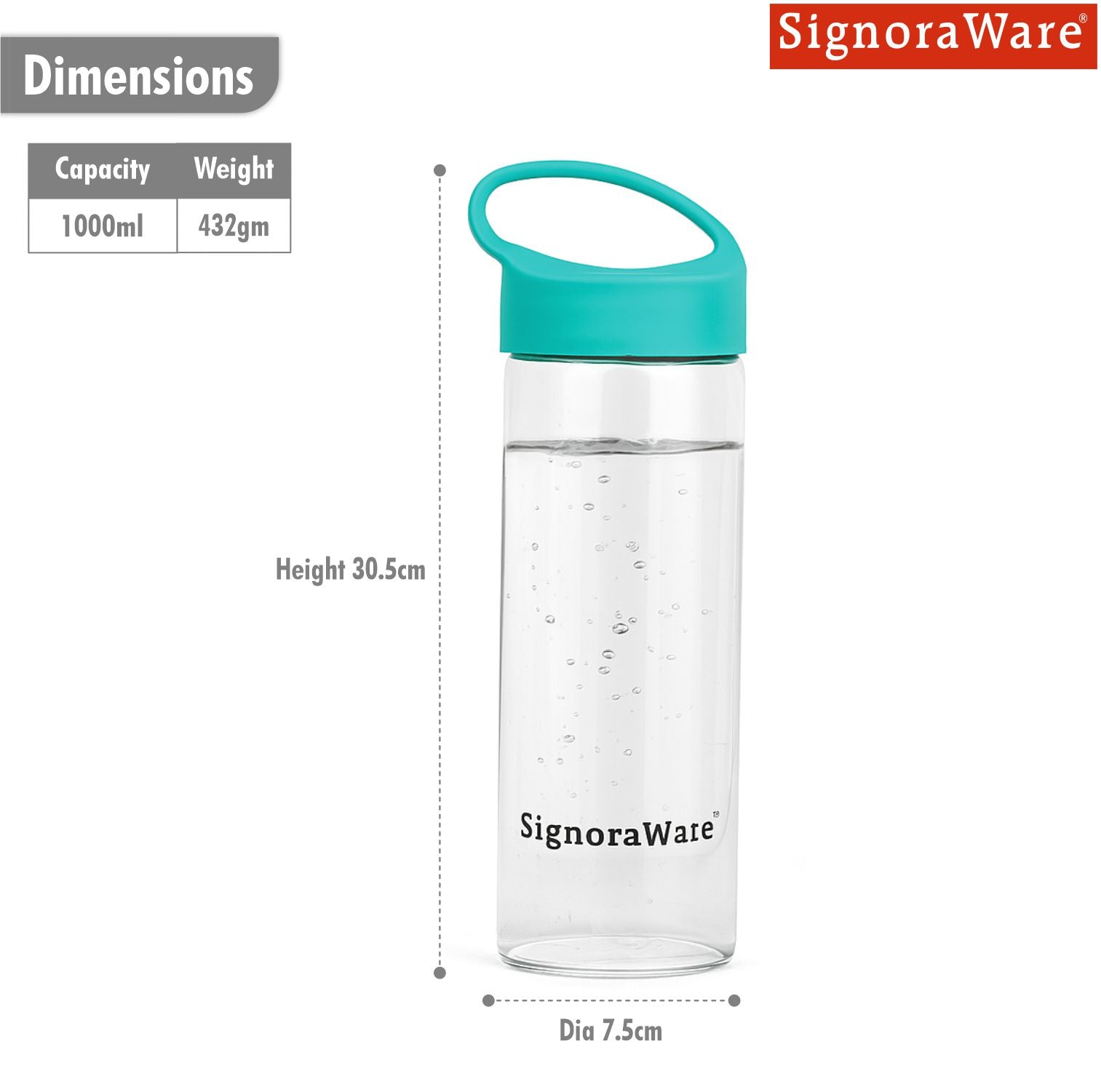Coral Borosilicate Glass Bottle 1000ml