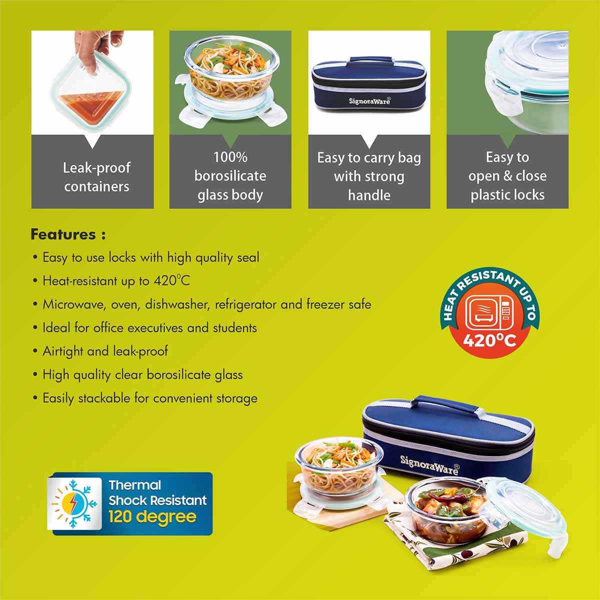 Flat Glass Lunch Box Round (400 ml + 400 ml)