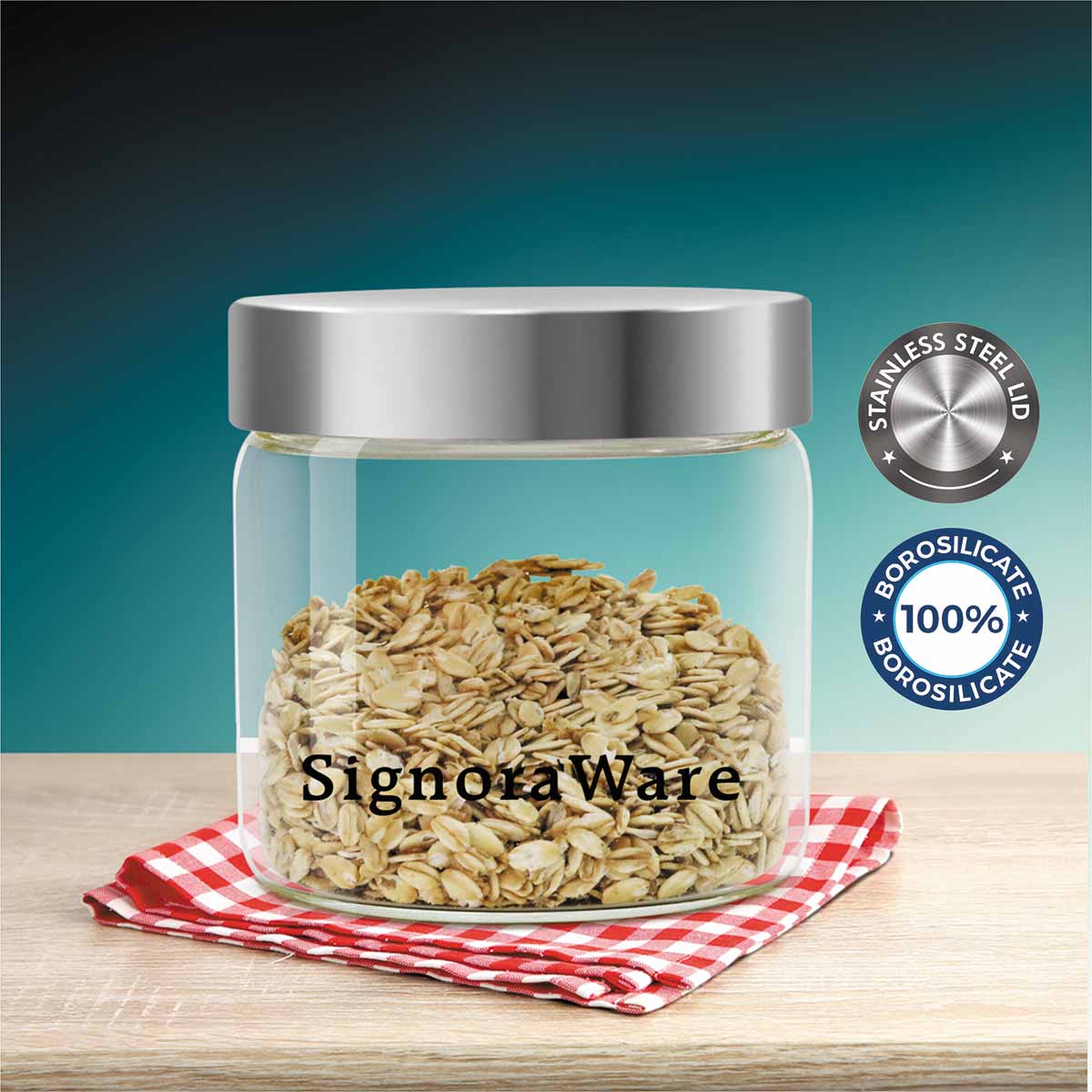 Glaze Jar with Steel Lid 600 ml | Air-Tight Storage Container For Kitchen | Glass Jar For Storing Spices, Grains, Dals