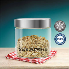 Glaze Jar with Steel Lid 600 ml | Air-Tight Storage Container For Kitchen | Glass Jar For Storing Spices, Grains, Dals