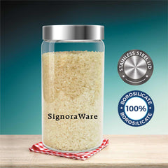 Glaze Jar with Steel Lid 1800 ml | Air-Tight Storage Container For Kitchen | Glass Jar For Storing Spices, Grains, Dals