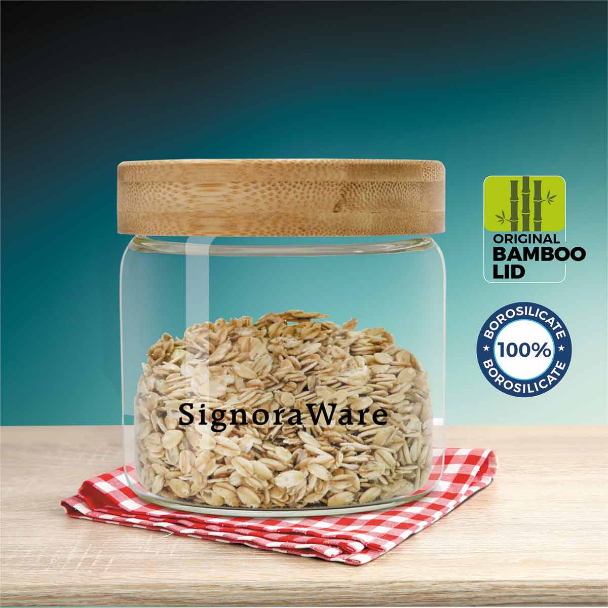 Glaze Jar with Bamboo Lid 300 ml | Air-Tight Storage Container For Kitchen | Glass Jar For Storing Spices, Grains, Dals