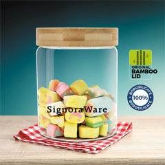 Glaze Jar with Bamboo Lid 500 ml | Air-Tight Storage Container For Kitchen | Glass Jar For Storing Spices, Grains, Dals