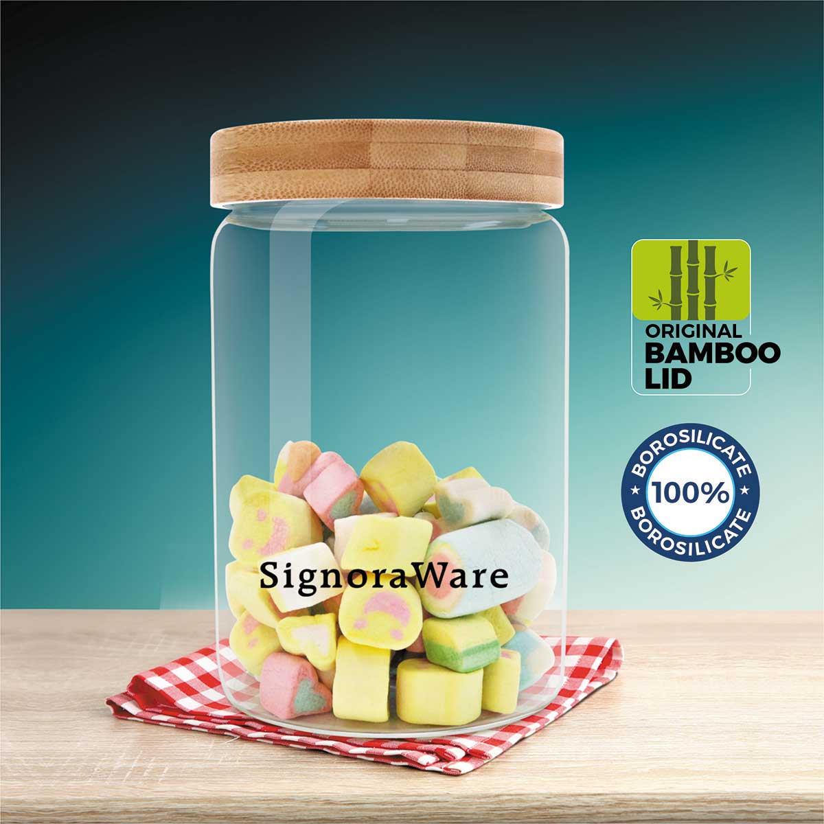 Glaze Jar with Bamboo Lid 900 ml | Air-Tight Storage Container For Kitchen | Glass Jar For Storing Spices, Grains, Dals