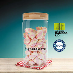 Glaze Jar with Bamboo Lid 1200 ml | Air-Tight Storage Container For Kitchen | Glass Jar For Storing Spices, Grains, Dals