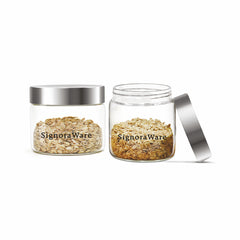 Glaze Round Glass Jar with Steel Lid 300ml (Set of 2)