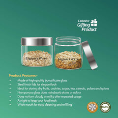 Glaze Round Glass Jar with Steel Lid 300ml (Set of 2)