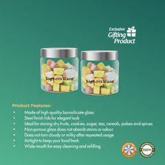 Glaze Round Glass Jar with Steel Lid 500ml (Set of 2)
