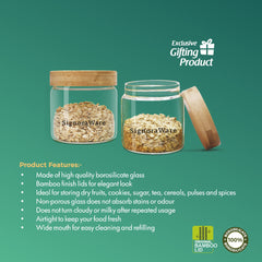 Glaze Round Glass Jar with Bamboo Lid 300ml  (Set of 2)