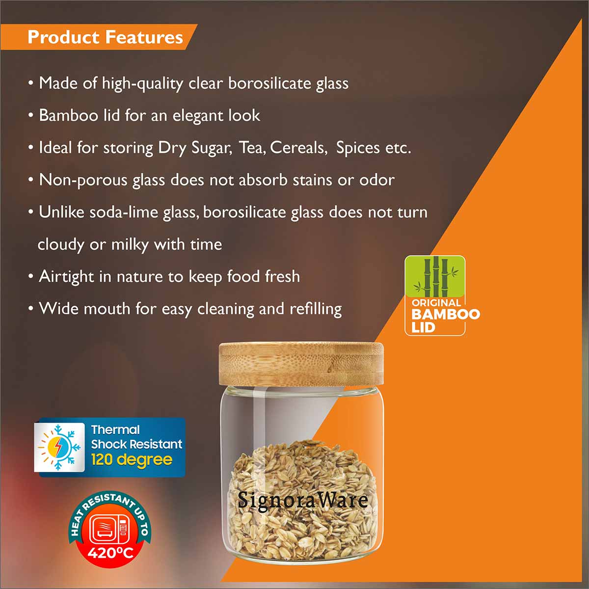 Glaze Borosilicate Jar with Bamboo Lid 150 ml