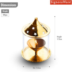 Akhand Diya Big Brass with Glass Cover