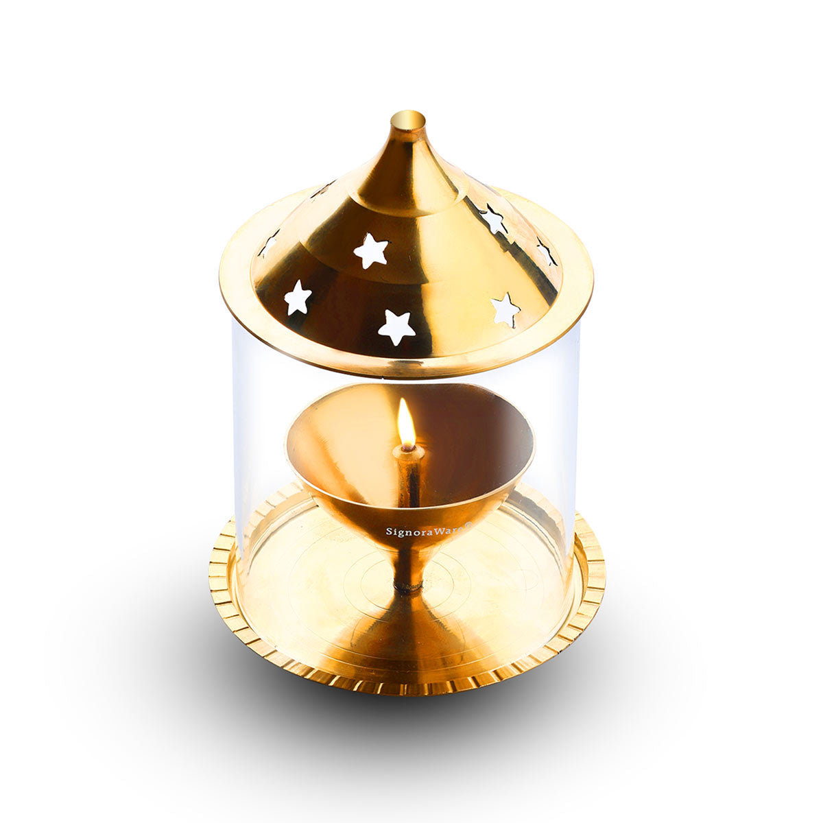Akhand Diya Big Brass with Glass Cover
