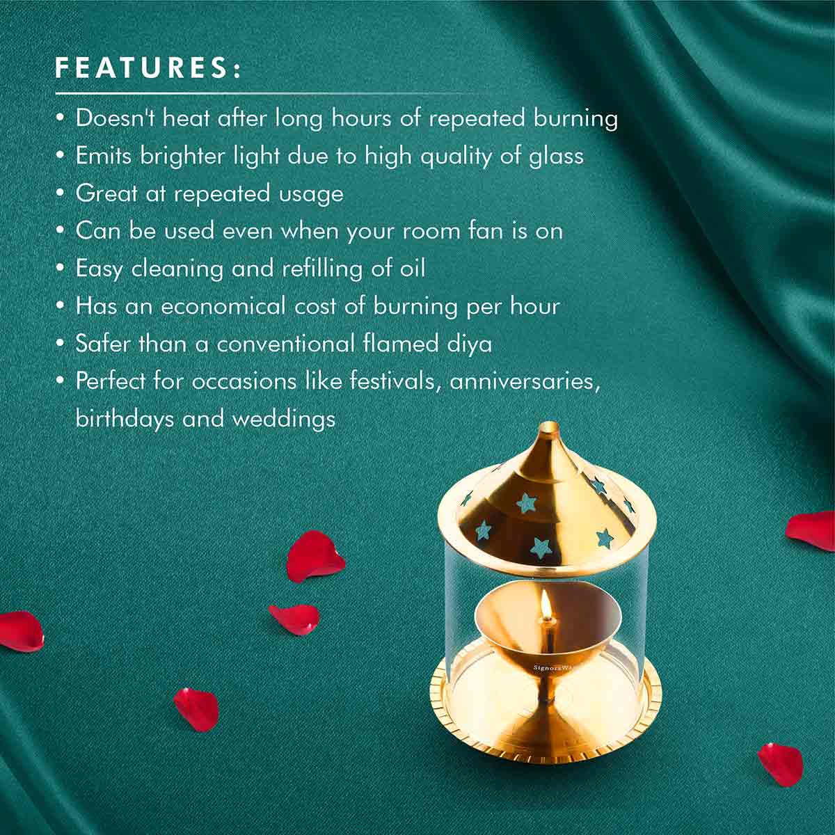 Akhand Diya Big Brass with Glass Cover
