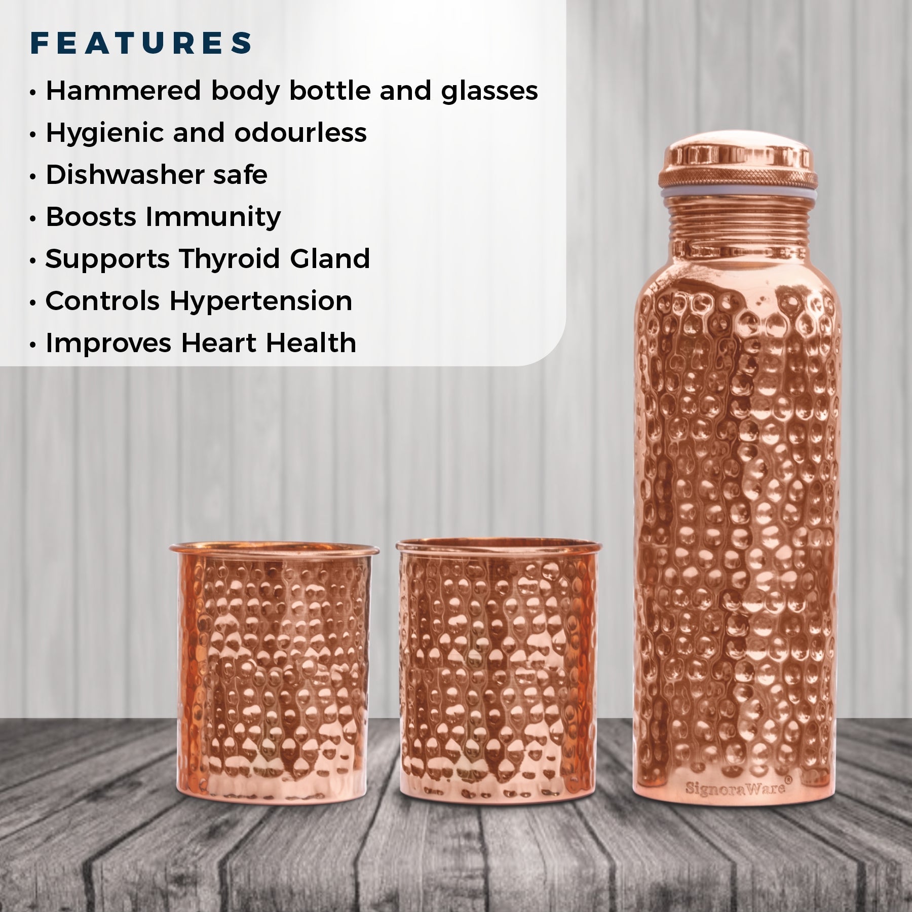 Hammered Bottle with 2 Glasses (Copper)