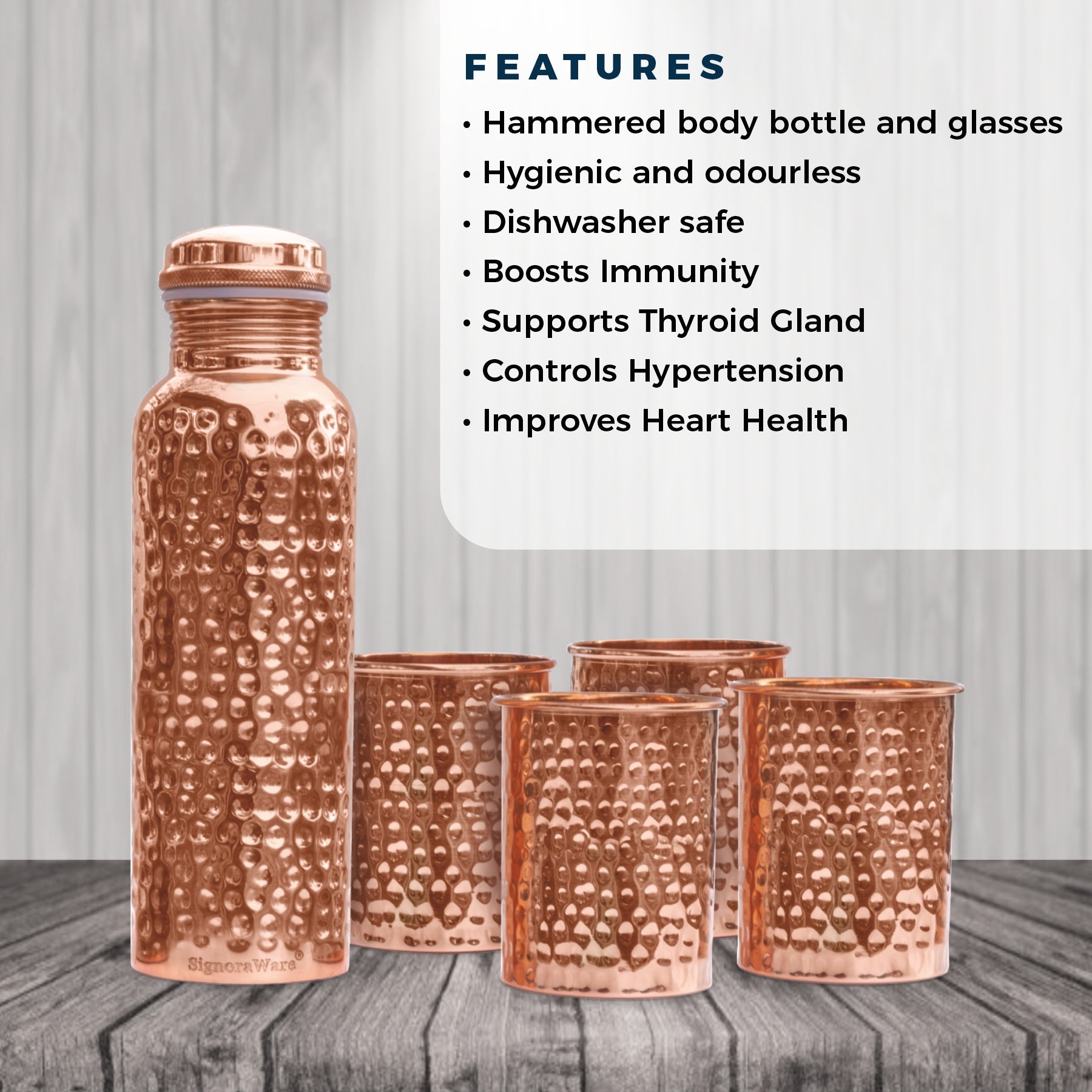 Hammered Bottle with 4 Glasses (Copper)