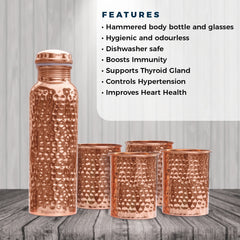 Hammered Bottle with 4 Glasses (Copper)