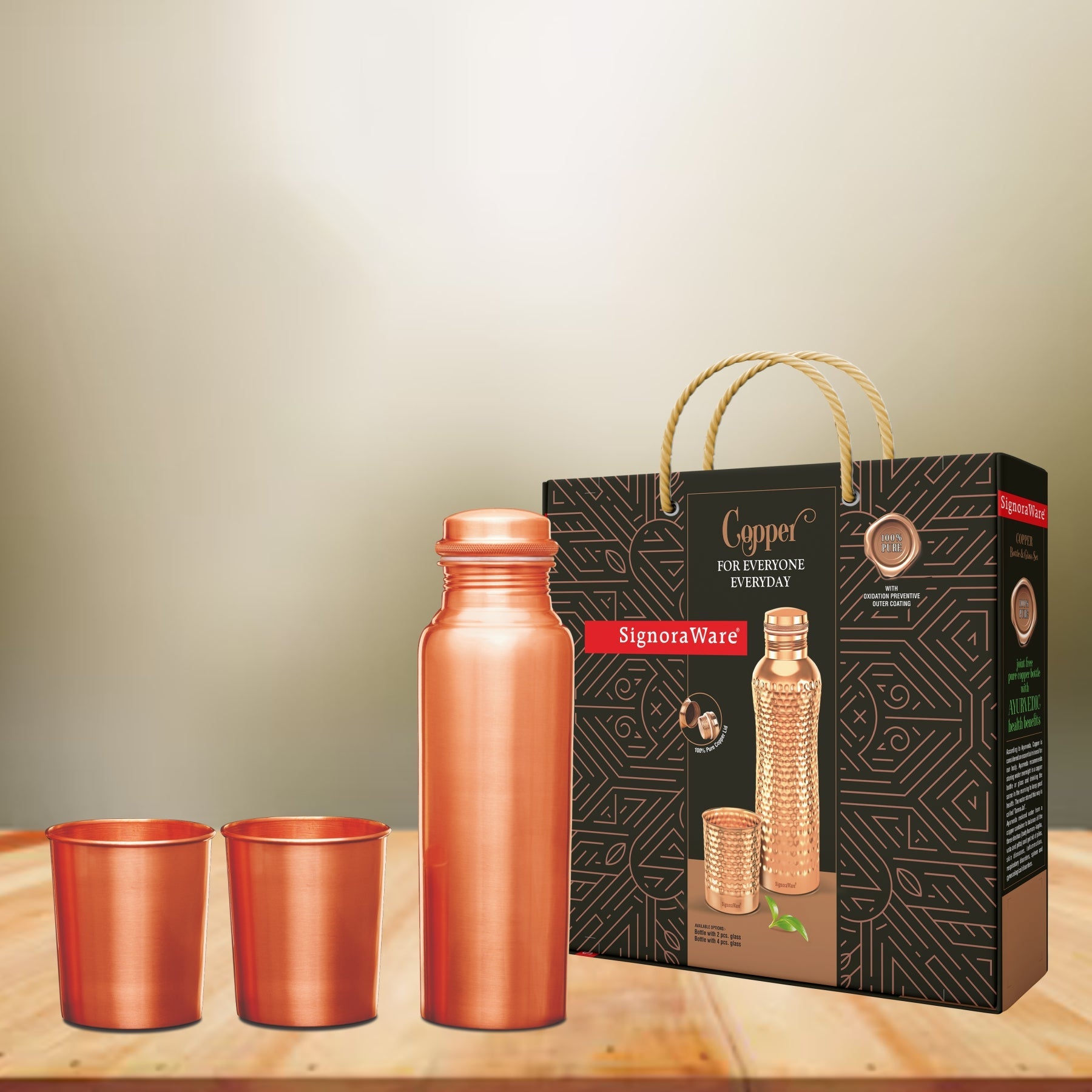 Copper Bottle Matte with 2 Glasses