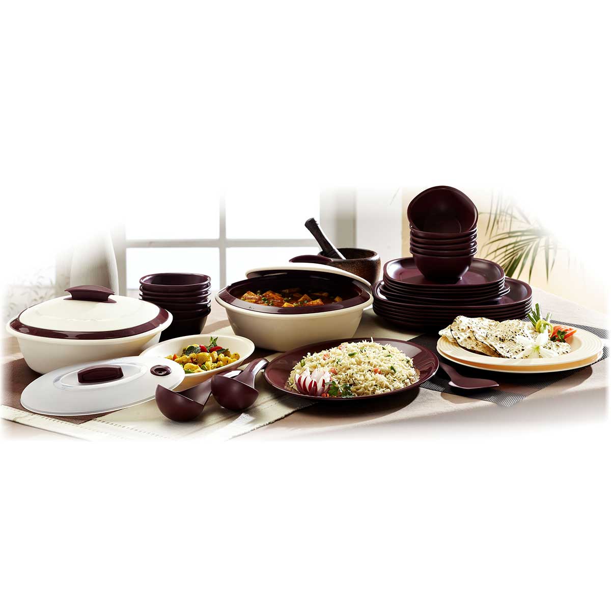 Dinner Set with Double Wall Casserole in Mat Finish (36 Pcs.)
