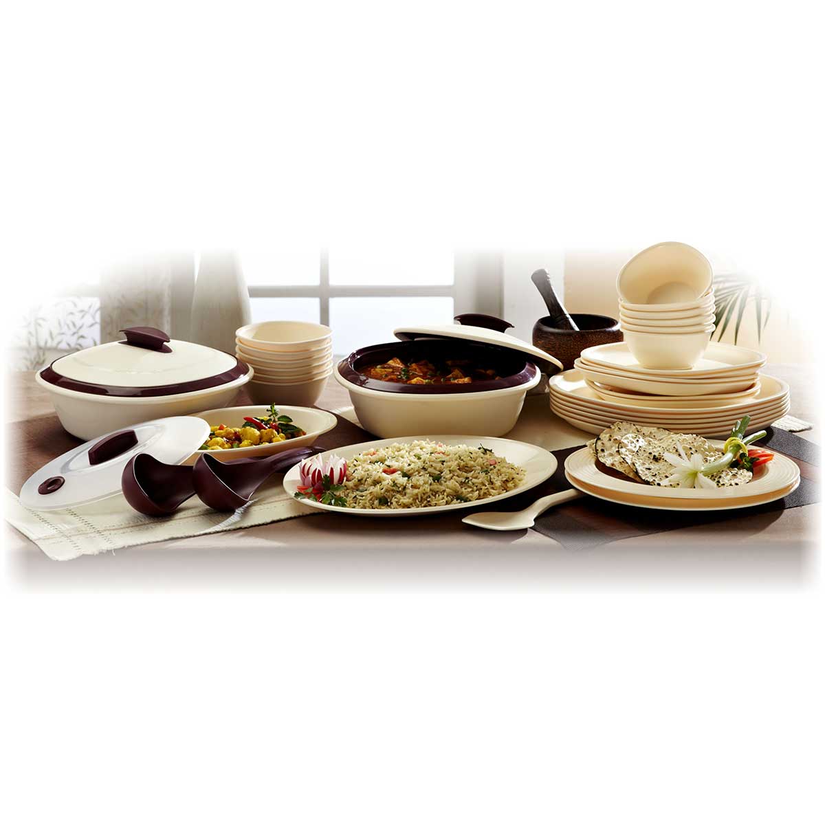 Dinner Set with Double Wall Casserole in Mat Finish (36 Pcs.)