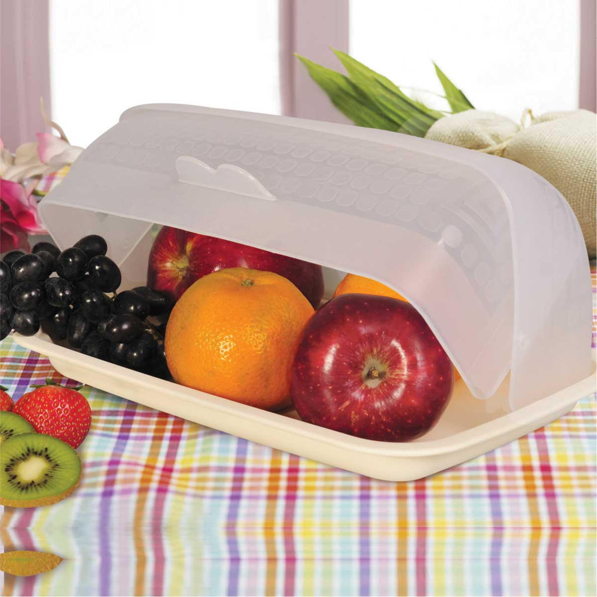 Bread Box / Bread Server | Dual Use Bread Holder/ Plastic Fruit Storage Container - 2 in 1 Bread Bin- Loaf Cake Keeper/Baked Goods -Keeps Bread Fresh