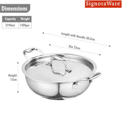 Artista Tri-Ply Kadhai 22 cm. / 2750ml. with Lid