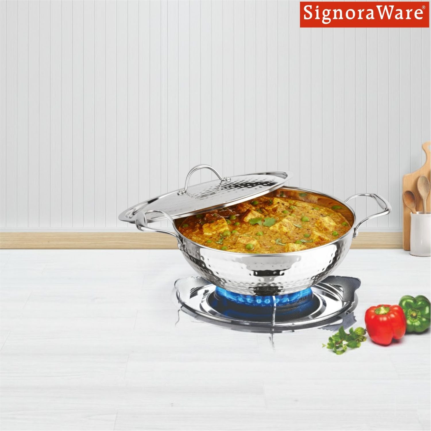 Artista Tri-Ply Deep Kadhai (Hammered) 20cm with Lid