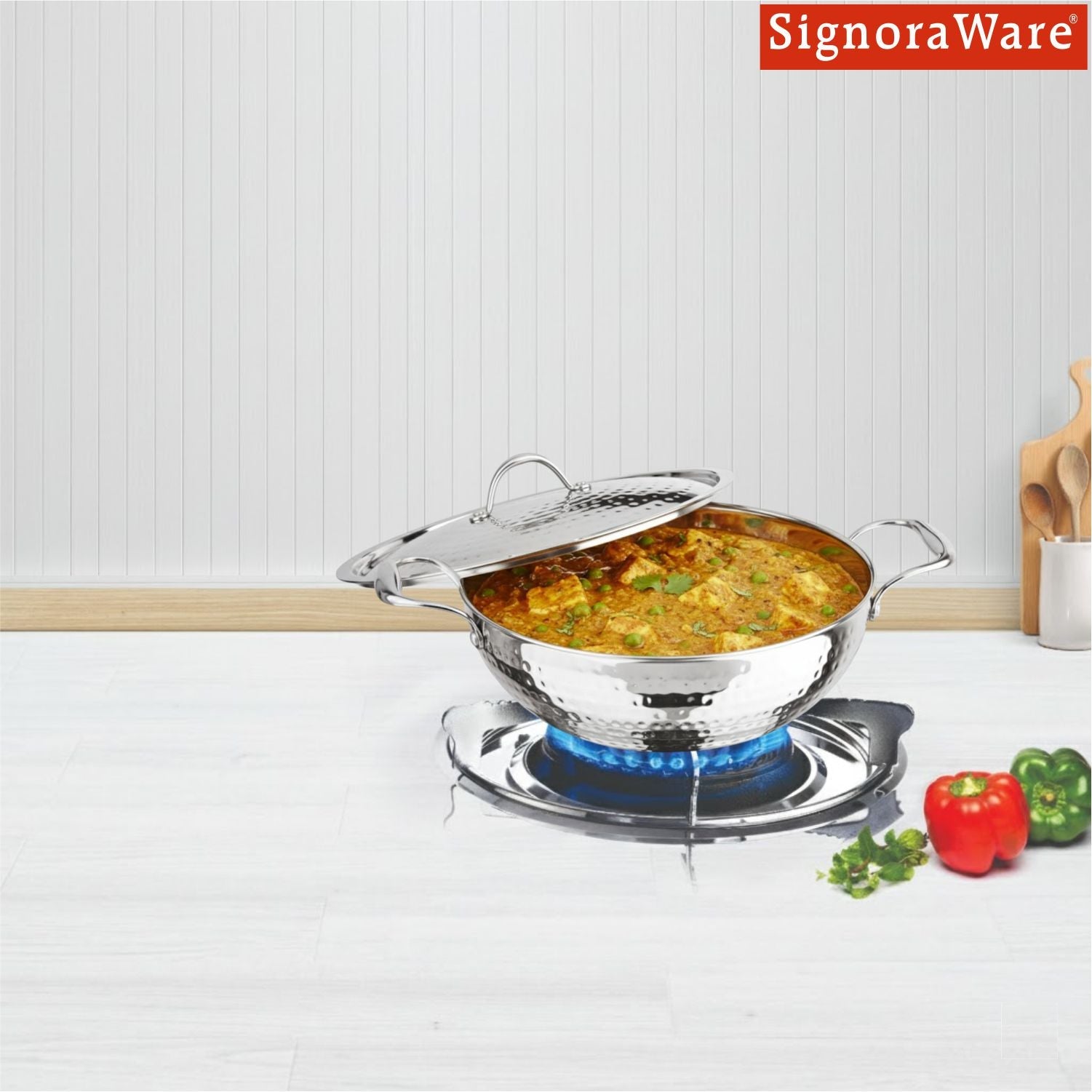 Artista Tri-Ply Deep Kadhai (Hammered) 22cm with lid