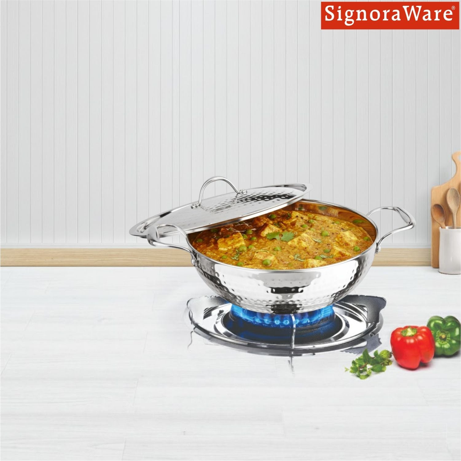 Artista Tri-Ply Deep Kadhai (Hammered) 24cm with Lid