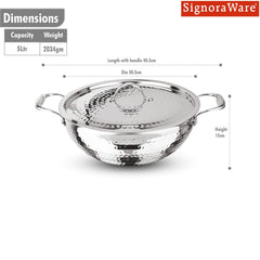 Artista Tri-Ply Deep Kadhai (Hammered) 28cm with Lid