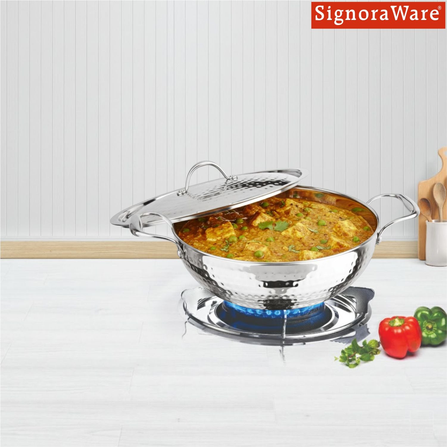 Artista Tri-Ply Deep Kadhai (Hammered) 28cm with Lid