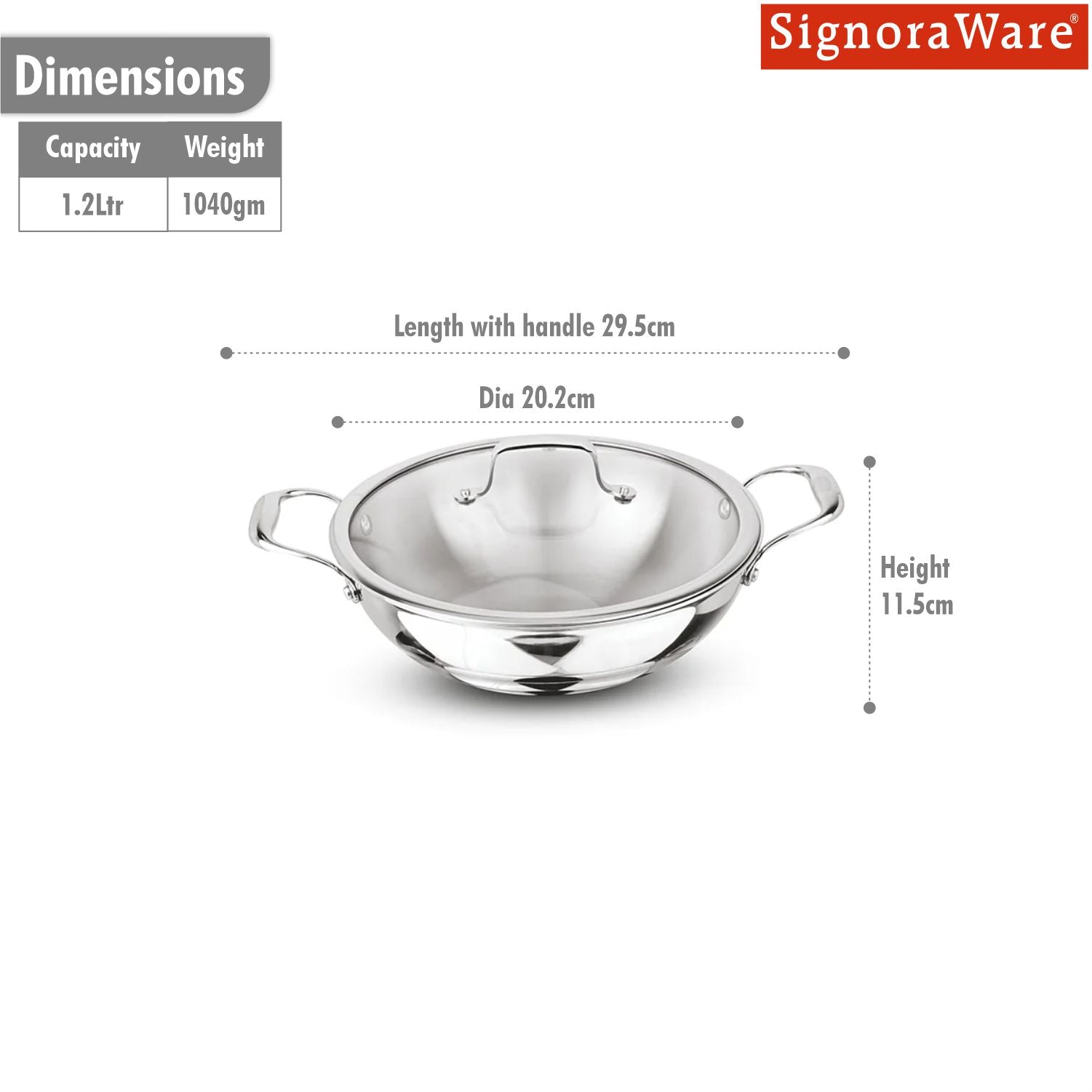 Artista Triply Shallow Kadhai with Glass Lid 18cm