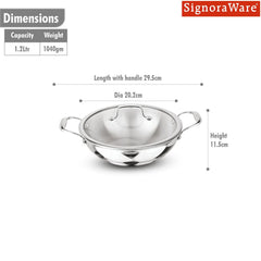 Artista Triply Shallow Kadhai with Glass Lid 18cm