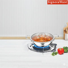 Artista Triply Shallow Kadhai with Glass Lid 18cm