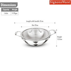 Artista Triply Shallow Kadhai with Glass Lid 20cm
