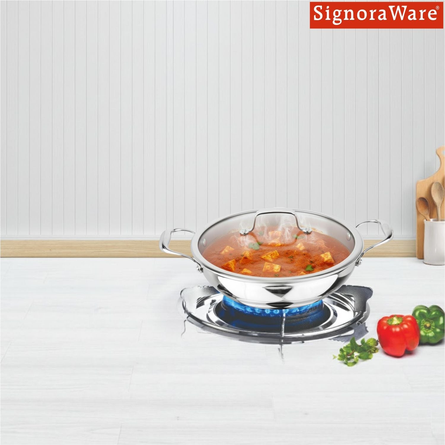 Artista Triply Shallow Kadhai with Glass Lid 20cm