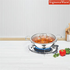 Artista Triply Shallow Kadhai with Glass Lid 20cm