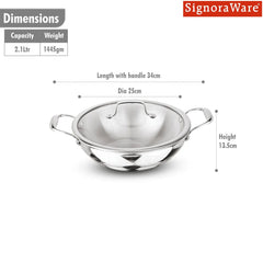 Artista Triply Shallow Kadhai with Glass Lid 22cm