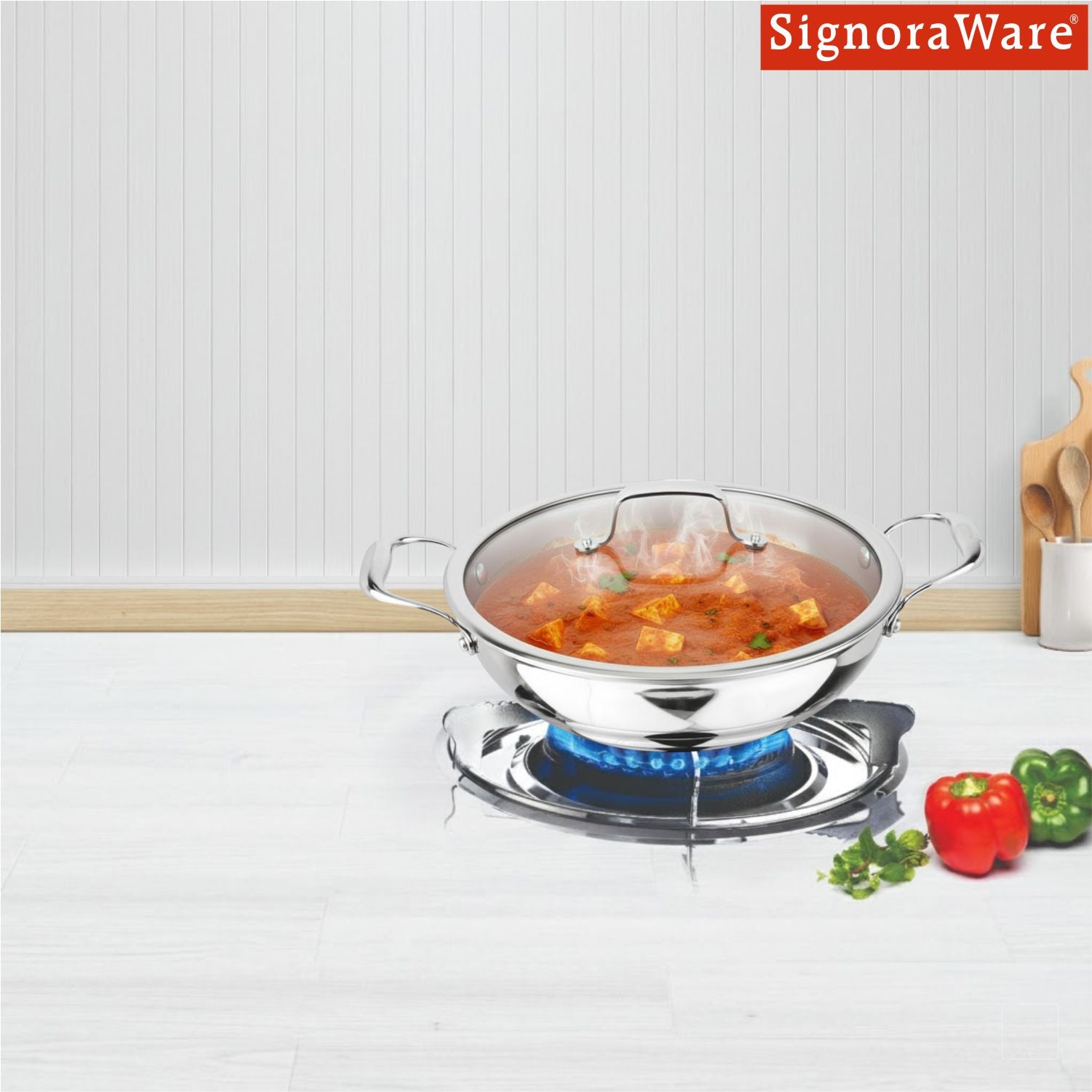 Artista Triply Shallow Kadhai with Glass Lid 22cm