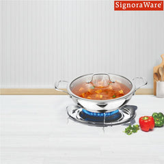 Artista Triply Shallow Kadhai with Glass Lid 22cm