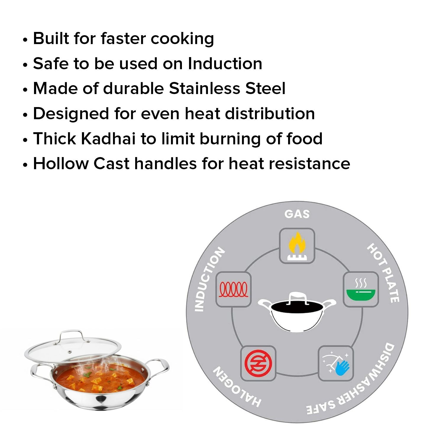 Artista Triply Shallow Kadhai with Glass Lid 22cm