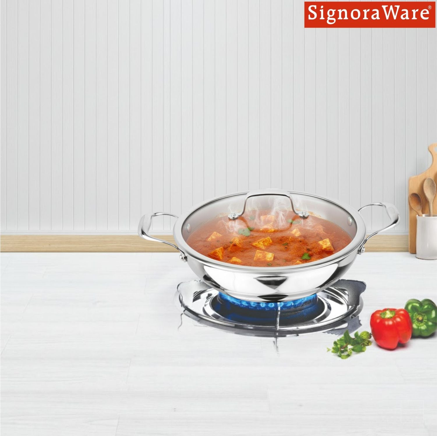 Artista Triply Shallow Kadhai with Glass Lid 24cm