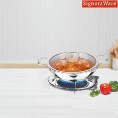 Artista Triply Shallow Kadhai with Glass Lid 24cm