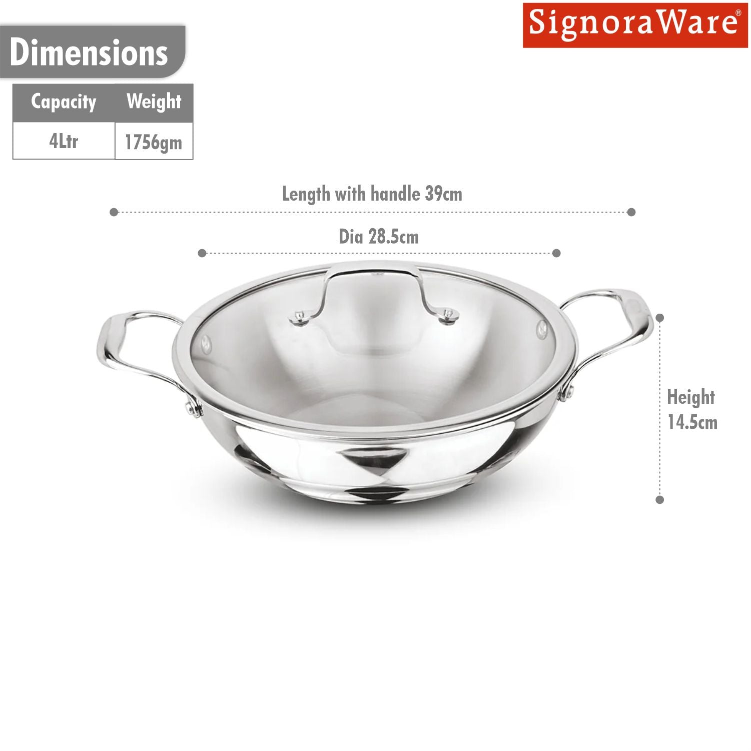 Artista Triply Shallow Kadhai with Glass Lid 26cm